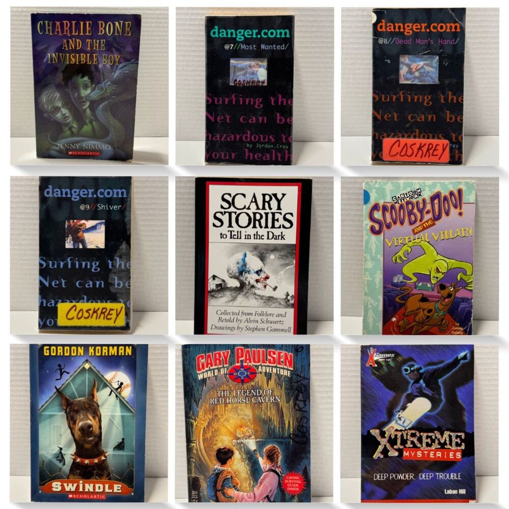 Lot of 9 Kids Thriller & Mystery Books-Scary Stories,Charlie Bone,Gordon Korman